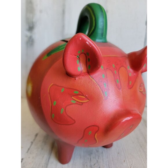 Vintage talavera Mexican tomato Piggy bank folk art vegetable - Picture 4 of 10